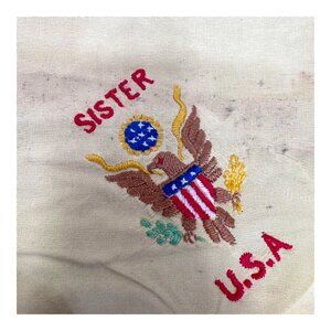 WW II Vintage Sister U.S.A. Handkerchief Embroidered Eagle Homefront Gift READ